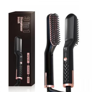 Mens Beard Straightener Brush- Electric Ionic Faster Quick Heated Comb for Men Long Beard- Hot Iron Universal Voltage Portable Tra