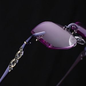 SHUAIDI&reg; Diamond Trim High-end Reading Glasses Fashion Ladies Purple Frameless 118