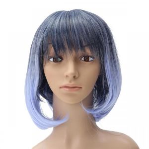 35-40cm Blue Gradient Cosplay Wig Woman Short Curly Hair Anime Natural Role Play Capless