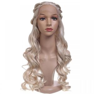 shopping פיאות ותוספות שיער 24&#039;&#039; Women Natural Wavy Lace Front Wig Girls Golden Blonde Curly Synthetic Hair