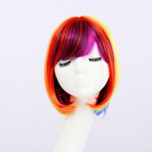 Anime Rainbow Wigs Colorful BOB Head Short Hair Wig Full Bangs High Temperature Wire Headcover Cosplay Hair Wigs