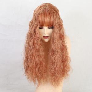 22 "Synthetic Hair Women Wigs Long Curly with Bangs Wig Orange