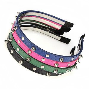 shopping פיאות ותוספות שיער Fashion Punk Headbrand Bow Spike Rivets Studded Hair Band Unisex