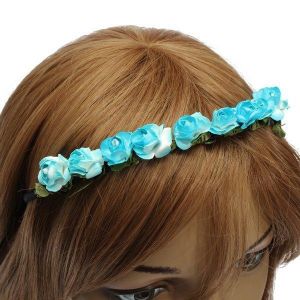 shopping פיאות ותוספות שיער Boho Holiday Wedding Floral Rose Flower Garland Hair Head Hoop Band