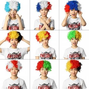 shopping פיאות ותוספות שיער World Cup Russia 2018 Wig Fan Party Supplies Exploding Head Cover Carnival