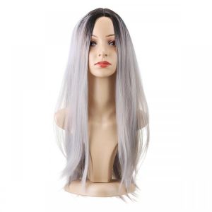 hair 26" 270g Long Synthetic Hair Wig Adjustable Ombre Grey Body Wavy Hair Wigs For Women Cosplay Heat Resistant 1PC