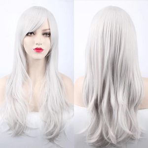 70CM Long Synthetic Costume Cosplay Wig High Temprature Fiber Hair Extensions For Women Dark Purple Hair