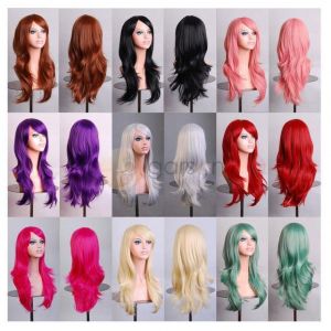 shopping פיאות ותוספות שיער Micro-Rolled Oblique Bangs Long Curly Hair Anime Show Cosplay Color Wig -70cm