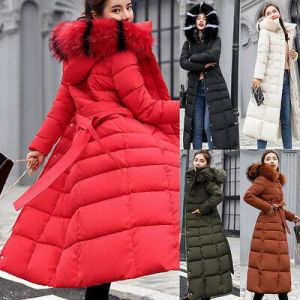 Womens Winter Parka Coat Long Down Cotton Warm Fur Collar Hooded Jacket Outwear