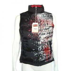 NEW PEPE JEANS LONDON Down Puffer Vest Graffiti Black Red Jacket Medium $149.99