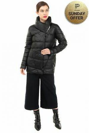 ALFONSO RAY Quilted Jacket Size XL Black PU Leather Padded Crumpled Turtleneck