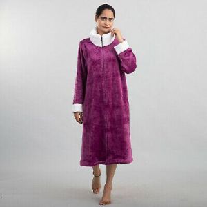PASSAGE Magenta Polyester Robe with Faux Fur Trim One Size Missy Ultra Soft