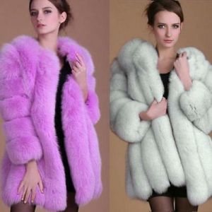 Womens Faux Fox Fur Winter Coat Jacket Warm Parka Outwear Ladies Overcoat sz