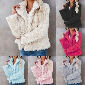 Women's Teddy Bear Fluffy Coat Winter Thick Warm Fur Fleece Jacket Outwear Tops