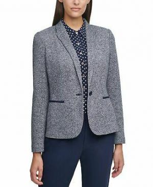 Tommy Hilfiger Womens Knit Blazer Blue US Size 6 Single Button Jacket $139 193