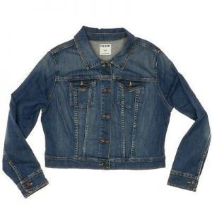 old navy jean jacket junior womens l large trucker medium dark stretch denim