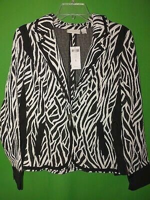 4368) NWT CHICO'S 1 black animal print blazer jacket knit fitted pockets new