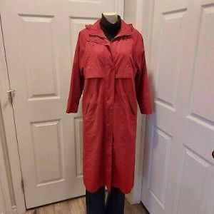 LL Bean Women's Long Coat Sz S Trench Red Removable Hood Zip Front
