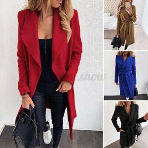 ZANZEA Womens Collar Long Sleeve Lace Up Plain Cardigan Coat Open Front Overcoat
