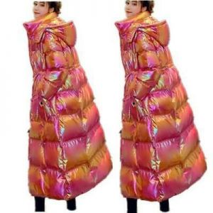 Damen Wintermantel Schnee Glitzer Kapuze Puffer Cotton Down Kordelzug Schleife L