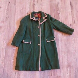 Vintage Lodenfrey Over Coat Button Front Green Pockets Lined European Import 18