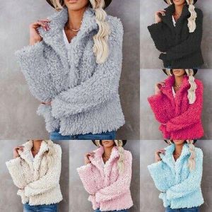 Womens Teddy Bear Fluffy Coat Winter Thick Warm Fur Fleece Jacket Outwear Tops