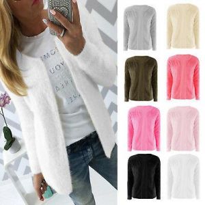 Damen Vorne öffnen Cardigan Plüschjacke Pullover Jacke Unifarben Oberbekleidung
