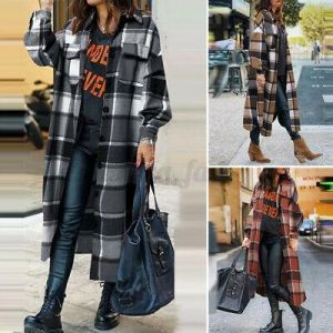 ZANZEA Womens Plaid Check Printed Cape Full Sleeve Coat Cardigan Jacket Outwear