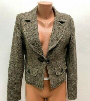 MAX&CO by MAX MARA Gr.DE 40 59%WOLLE Jacke Blazer Beige Braun kariert