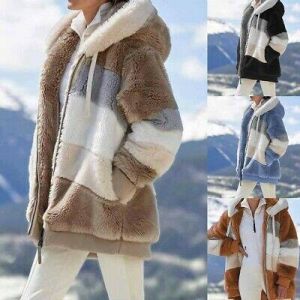 Chaud 1 Manteau Femme Fermeture Fausse Fourrure Polaire Duveteux Veste Coréen