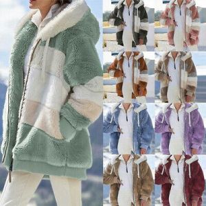 Damen Warm Teddybär Flauschig Mantel Fleece Jacke Mit Kapuze Farbe Passend