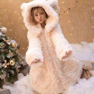 Womens Hooded Coat Kawaii Japanese Girl Lolita Parka Sweet Winter Jacket Outwear