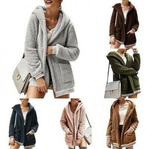 Donna Autunno/Inverno Giacca con Cappuccio Spesso Felpa Soffice IN Pile
