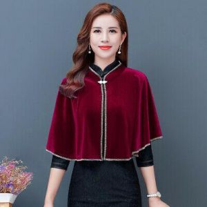 Womens Velvet Cape Jacket Shrug Bolero Cloak Capelet Evening Banquet Party Tops