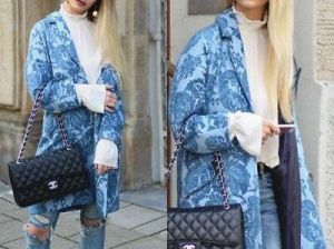 ZARA WOMAN JACQUARD MANTEL BLAU BLUMEN BLUE FLORAL COAT XS S M