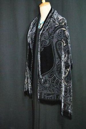 Classic Black Gray Burnout Velvet Color Flower Evening Shawl Scarf Shiny Shawl