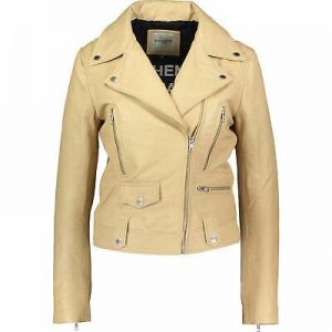 EACH OTHER Women Beige Biker LEATHER Jacket Sz: L (uk12)   rrp:£860, new