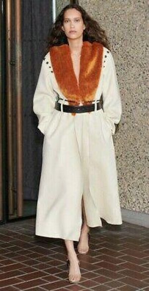 Toga Archives X H&M HM Faux Fur-Collared Wool Coat Beige XS S M L Small Medium