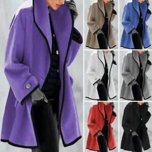 Femmes Chaud Long Revers Veste Manteau Laine Femmes Boutonné Poche Manteau Haut