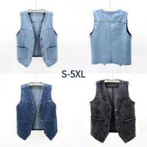 Jean Femmes Gilet Jeans Court Gilet Cow-Boy Col V Veste sans Manche Haut