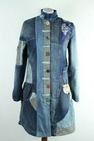 Desigual BNWT Multicolore Jeans Manica Lunga Bottoni Donna Giacca Size 44 Eu XL