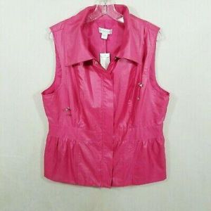 Christopher & Banks Pink Nylon Blend Zipper Vest w/Wide Collar - Size L - NWT