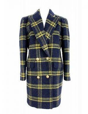 Valentino Coat Vintage Double-Breasted Wool Check Blue Yellow