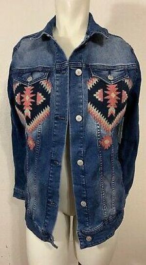 Lularoe Jaxon Denim Jacket Small Aztec Design L200