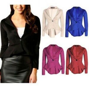 Women Lapel Button Slim Fit OL Work Blazer Suit Jacket Irregular Casual Formal B