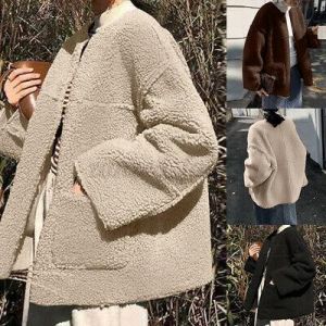 ZANZEA Women Warm Fluffy Fleece Long Sleeve Casual Coat Zipper Jacket Outwear AU