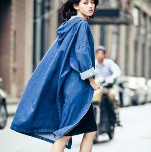 Manteau long en denim ample femme Hoodie Outwear Jean Veste surdimensionnée