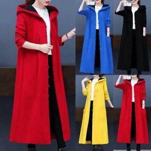 Hiver Femme Solide Couleur Manteau Veste Maxi Extérieur Capuche Décontracté