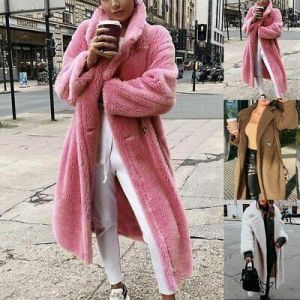 Pink Long Teddy Bear Jacket Coat Women Winter 2020 Thick Warm Oversized Chunky