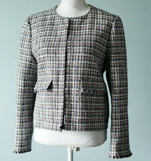 J Crew Blazer Women's Tweed Cotton Career Red White Black Size 14